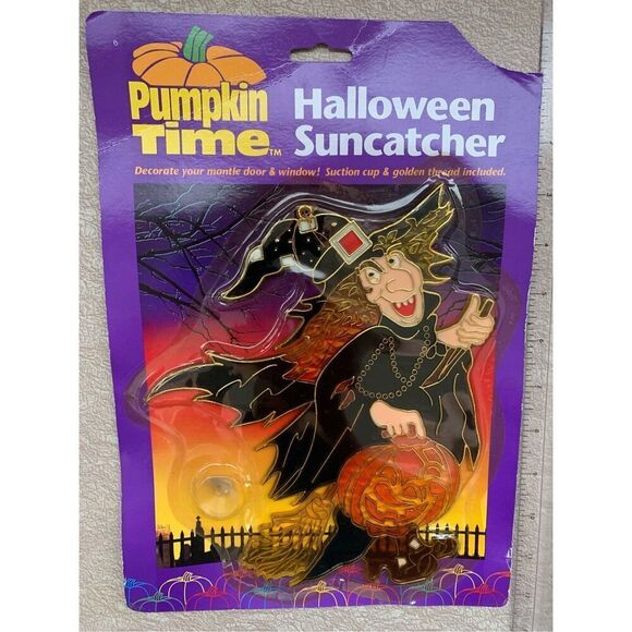 Halloween Sun Catcher-NEW Stained Plastic-Pumpkin Time-KMart Witch Window Decor - Picture 2 of 6